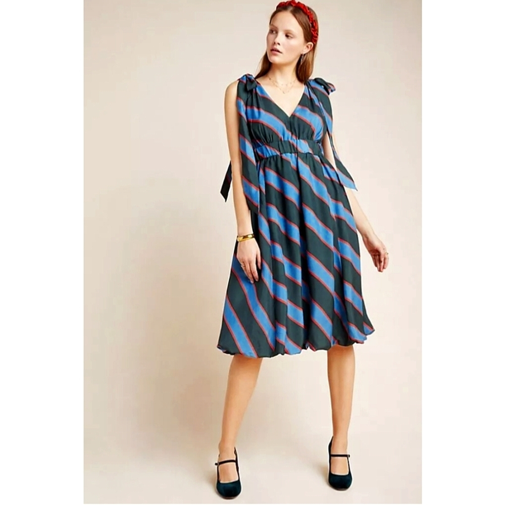 Tracy Reese Hope For Flowers NWT Monaco Midi Dress Blue Stripe Bubble Hem Size 6